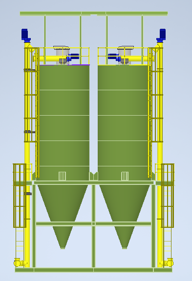 带垂直螺旋输送机的双水泥筒仓